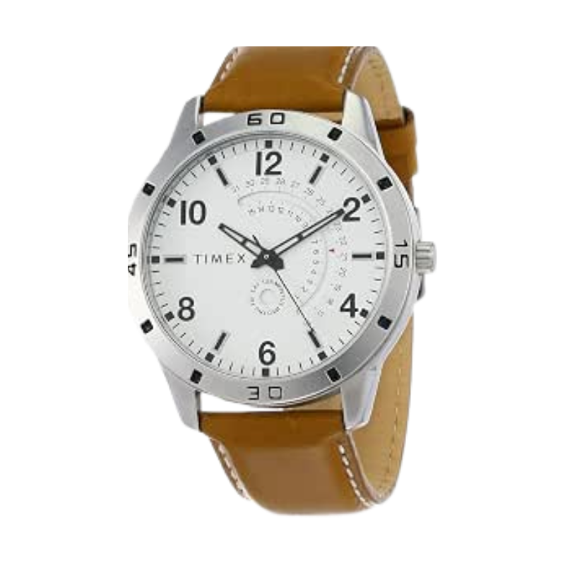 TIMEX Analog Leather Men's Watch (White Dial Brown Colored Strap) - TW000U927