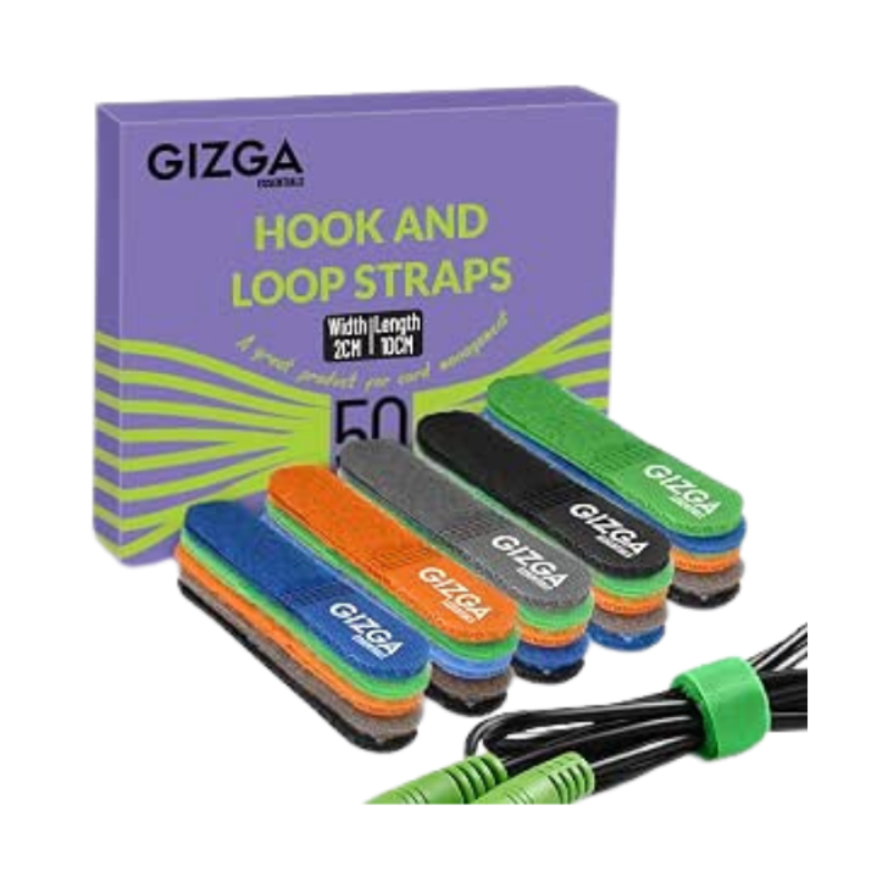 Gizga Essentials Set of Reusable Cable Ties (15cm) x 10 & Self Adhesive Cable Clips x 10| Cable Protector & Wire Organizer for Home, Office, Wall, Desk, Table, TV, Set of Box, Laptop, Computer