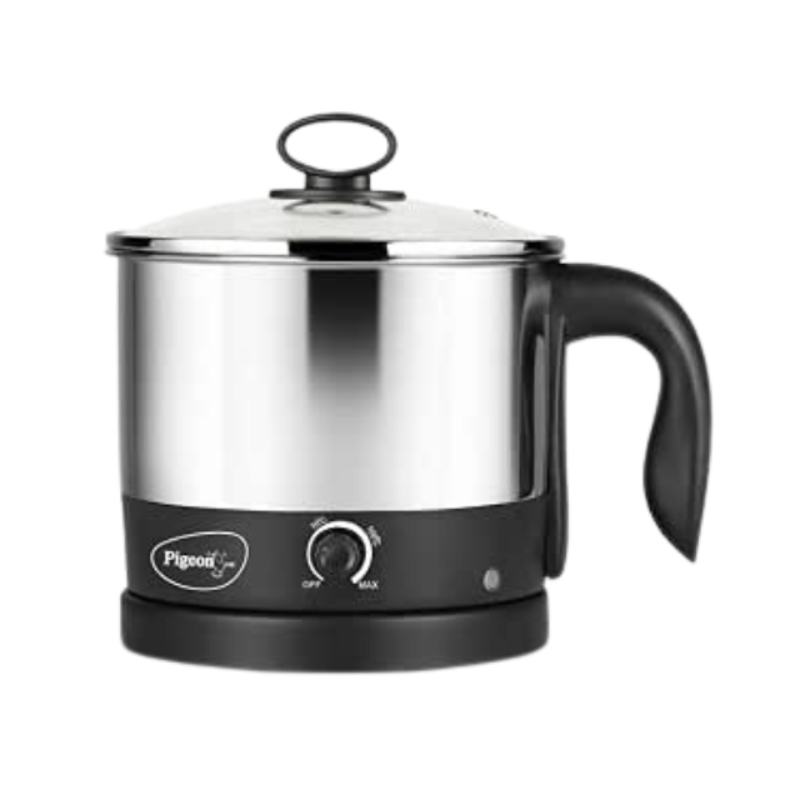 Pigeon Kessel Multipurpose Kettle (12173) 1.2 litres with Stainless Steel Body used for boiling Water and milk, Tea, Coffee, Oats, Noodles, Soup etc. 600 Watt (Black & Silver)