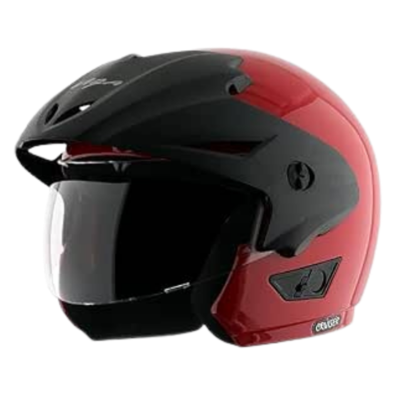 Vega Cruiser Lightweight & Compact with Peak Open Face Helmet for Men and Women with Clear Visor(Red, Size:M)