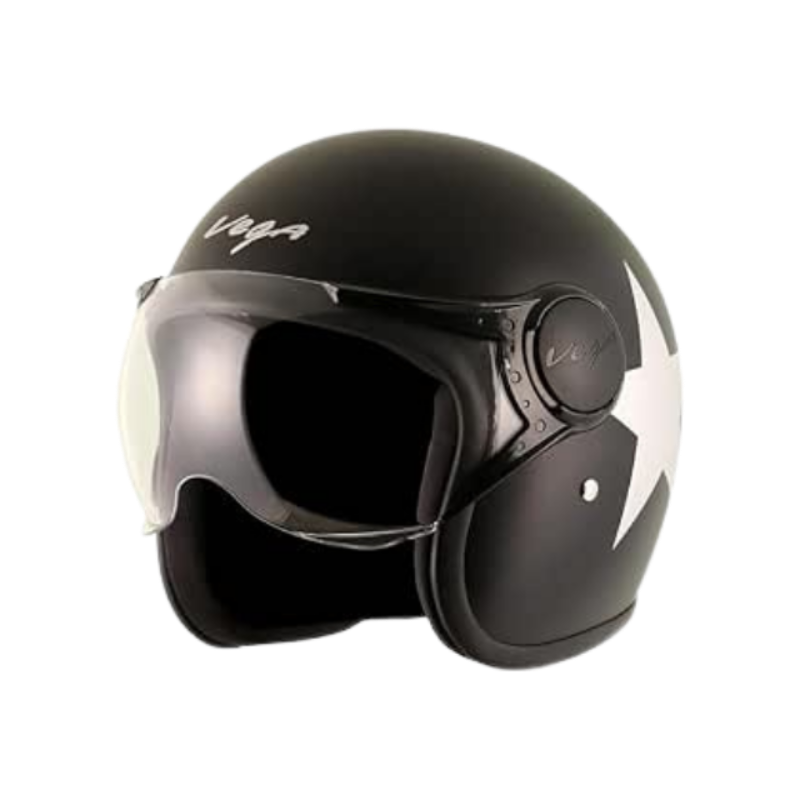 Vega Jet Star W/Visor Dull Black Silver Helmet-M