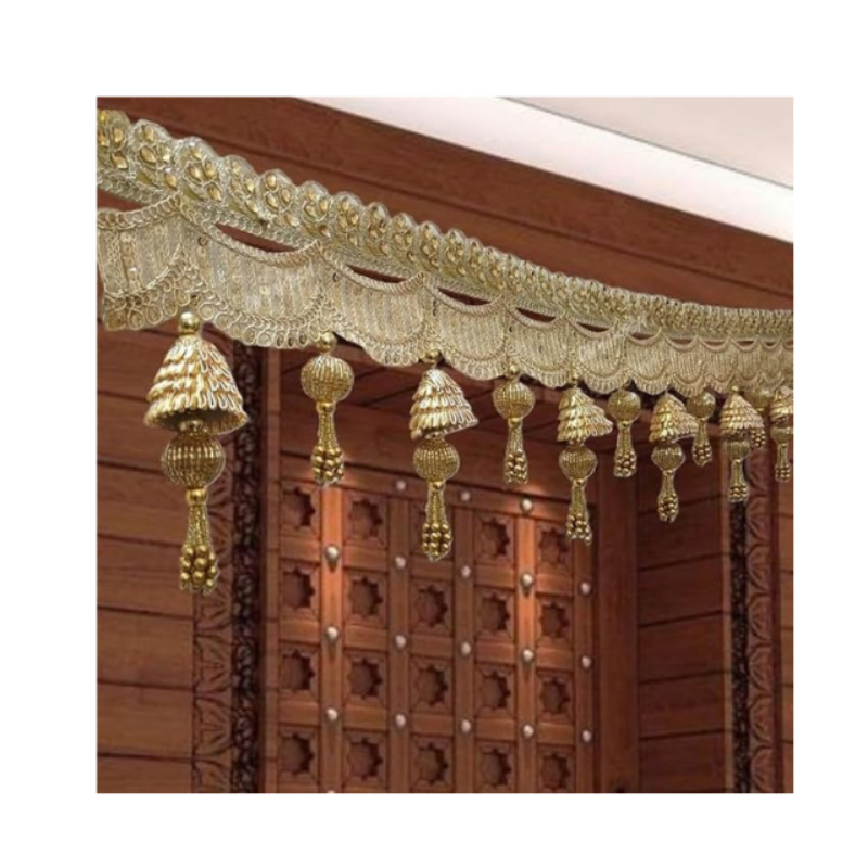 Divyakosh Fabric Handmade Golden Lace Bell Toran/Bandarwal Door for Home Decoration/Door Hanging/Torans for Main Entrance Door-94 CM