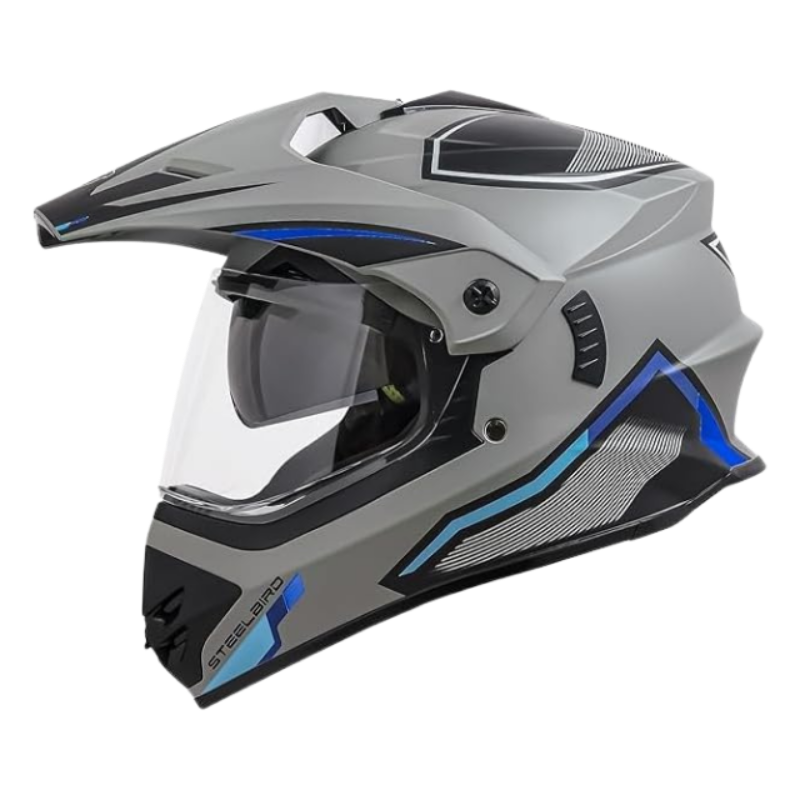 Steelbird SBH-13 Racer Off Road Motocross Double Visor Full Face Graphic Helmet Outer Clear Visor and Inner Smoke Sun Shield