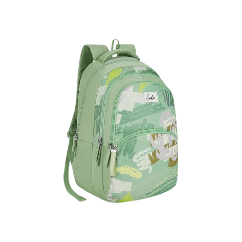 Genie, Orchid School backpack for girls, 19” 36 Litres, 3 compartment with padded laptop sleeve, bottle holder & Rain Cover, Ash Green, Ash Green, L, Casual