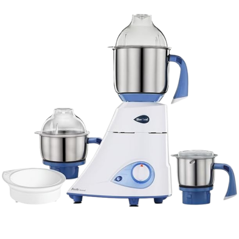 Preethi Blue Leaf Diamond MG-214 mixer grinder 750 watt (Blue/White), 3 jars & Flexi Lid, FBT motor Including 5 Years Free Service With Life Long Service Support
