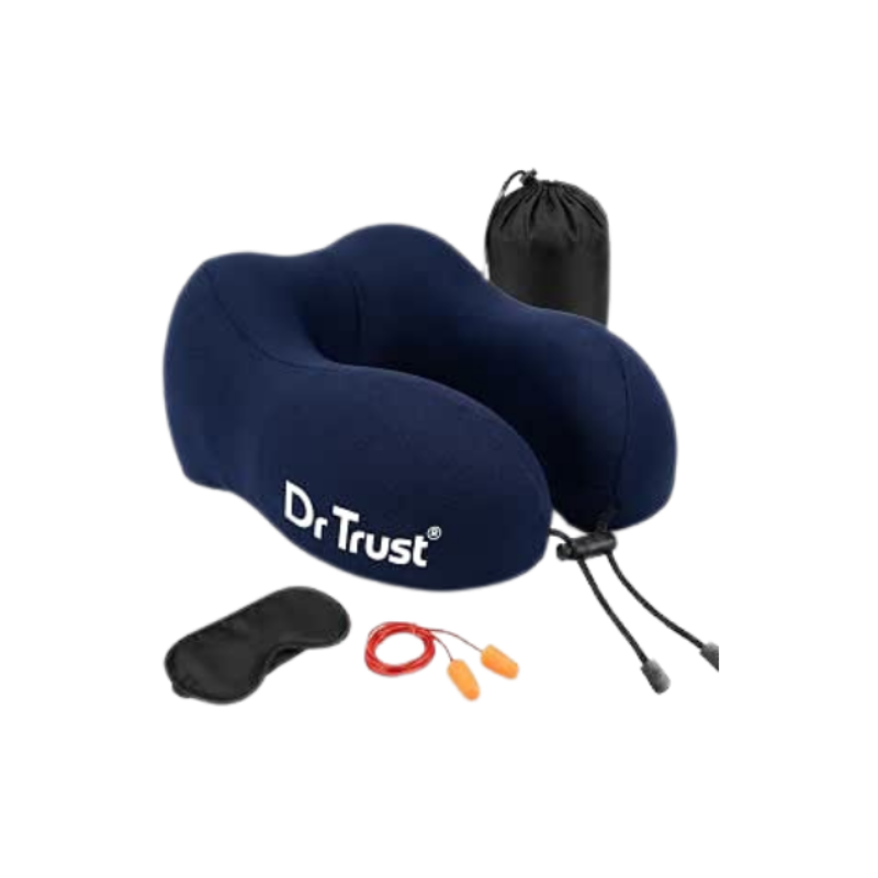 Dr Trust USA Travel Neck Rest Pillow for Airplanes, Memory Foam Air Travelling Head Rest Support for Adults Flights Accessories Orthopedic Aircraft Pillow Recommended for Neck Pain -358