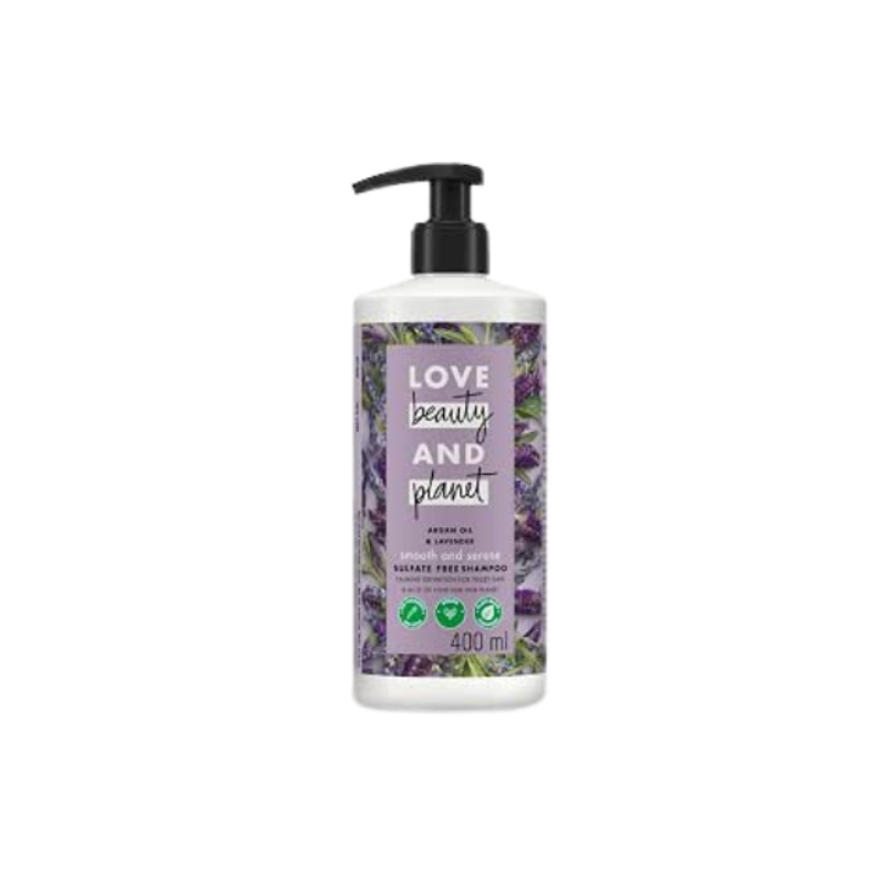 Love Beauty And Planet & Smoothening Shampoo 400 ml, with Natural Argan Oil & Lavender Aroma, Paraben Free Shampoo for Dry Frizzy Hair