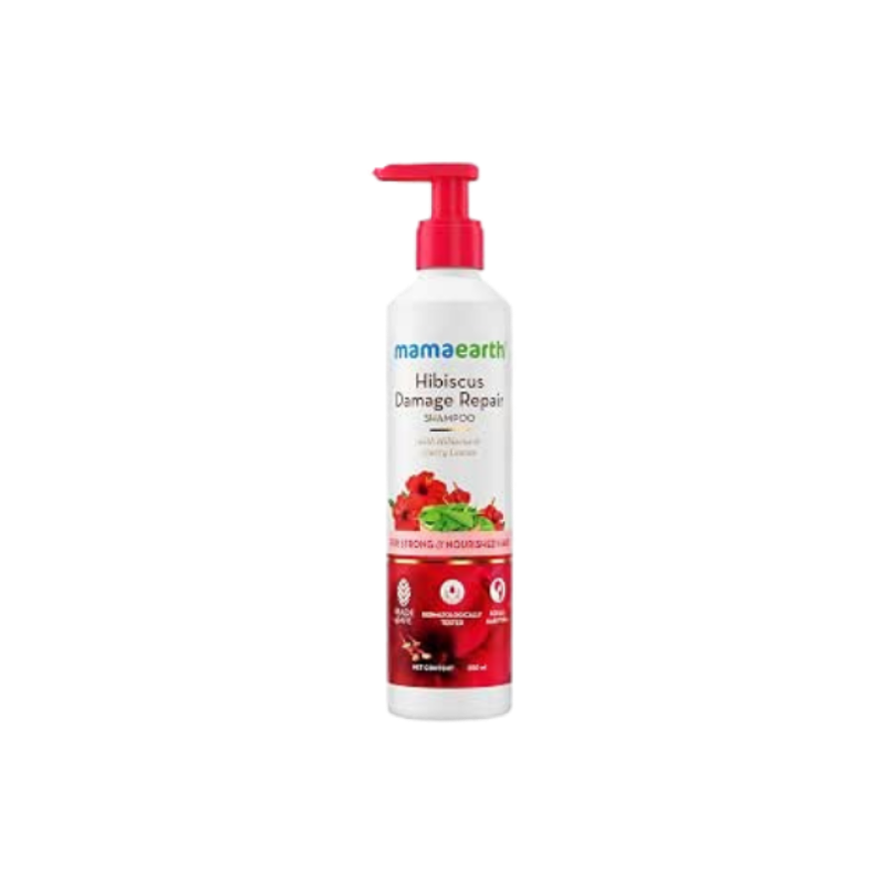 Mamaearth Hibiscus Damage Repair Shampoo With Hibiscus & Curry Leaves for Strong & Nourished Hair - 250ml | For Dry & Frizzy Hair | For Smoother, Shinier Hair | Suitable For All Hair Types