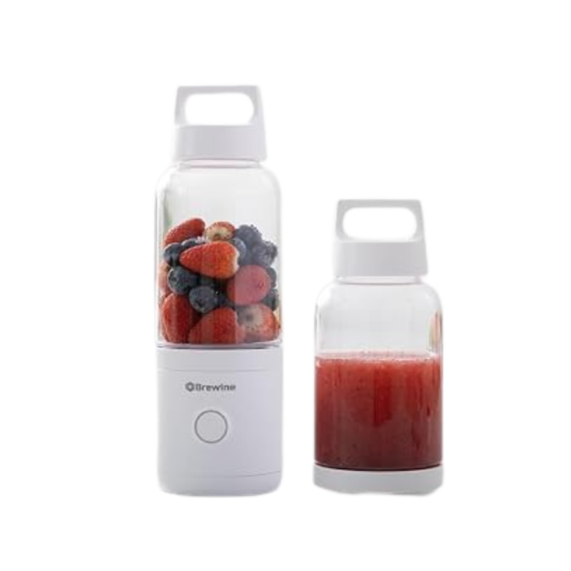 Brewine 2-in-1 Portable Blender & Grinder, USB Rechargeable, 75W Motor, 2000mAh Battery, 500ml Tritan Cup for Smoothies, Ice, Shakes, 304 SUS Blades, 20g Glass Grinder for Baby Food & Dry Grinding