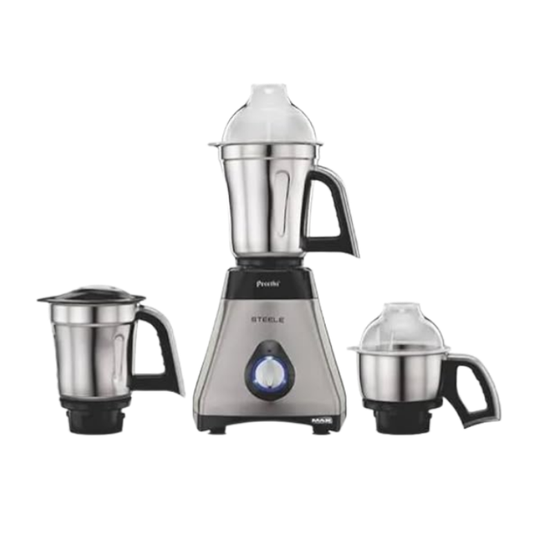 Preethi Steele Max Mixer Grinder for Kitchen| Vega W5 750 Watt Mixie, 3 Jars | 2yr Prodct Warranty & Lifelong Free Service,Silver/Black