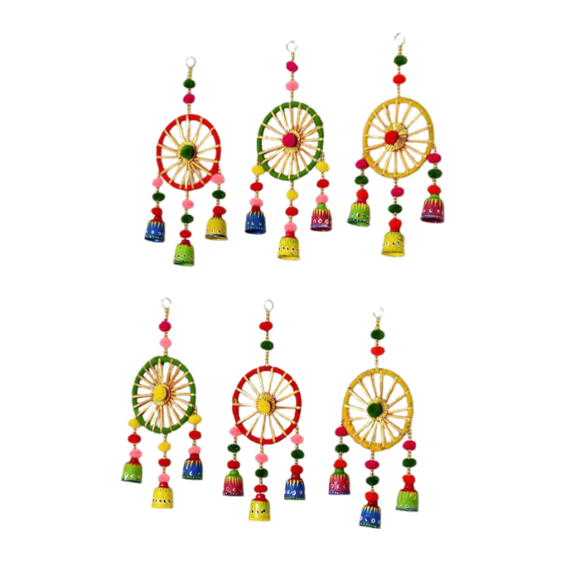 JH Gallery Plastic Handmade Colorful Wall Decor And Door Hangings For Home Decoration|Festive Decoration|Balcony, Room, Temple Decoration|Pooja Room Decoration|Decorative Hanging Items|Pack Of 6