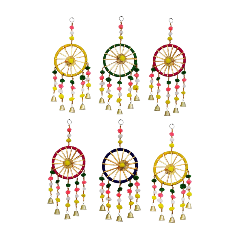 JH Gallery Wool Handmade Colorful Wall And Door Hangings For Home|Diwali Festive Decoration|Bedroom,Balcony,Living Room,Temple,Pooja Room Decoration|Festival Decoration Items For Home|Pack Of 6,Multi