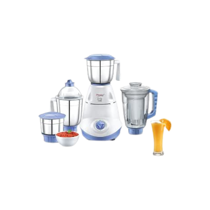 Prestige Iris(750 Watt) Mixer Grinder with 3 Stainless Steel Jar + 1 Juicer Jar,White and Blue
