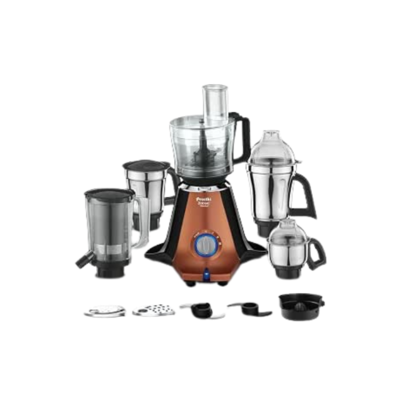 Preethi Zodiac Stardust Mixer Grinder for Kitchen, 5 Jars 750 Watt Mixie (3 Stainless steel Jars +1 Juicer Jar+1 Master Chef Plus Food processor Jar), Black/Copper (MG-265)