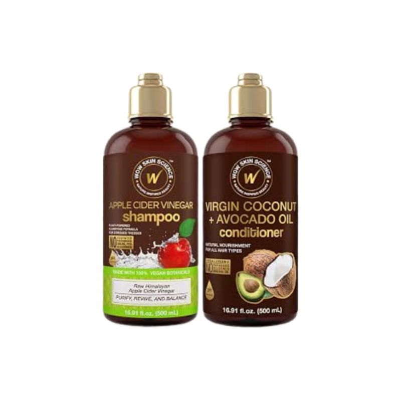 WOW Skin Science Apple Cider Vinegar Shampoo & Conditioner Set - Men and Womens Gentle Shampoo & Conditioner Set for Dry Hair - Increase Gloss, Reduce Split Ends - Sulfate, Silicone & Paraben Free