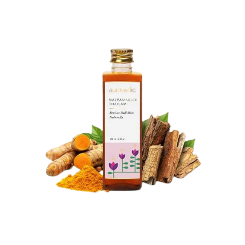 AURAVEDIC Nalpamaradi Thailam (100ml) | Ayurvedic Face Oil, Nalpamaradi Oil with Turmeric, Vetiver & Sandalwood, for Dull & Dry-Looking Skin, Daily Skin Nourishment
