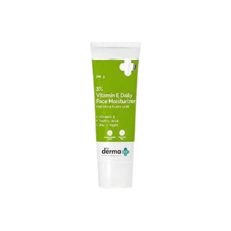 The Derma Co 3% Vitamin E Face Moisturizer Cream for Dry & Flaky Skin | With Lactic Acid | Hydrates, Softens & Calms Damaged Skin | Non-Greasy, Quick Absorbing, Fragrance-Free | For Men & Women– 100g