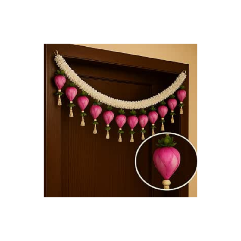 Divyakosh Torans For Entrance Door, Door Hangings Home Decoration, Lotus Buds Toran | Thoranam Gajra Bandhanwar Size - 40 Inch