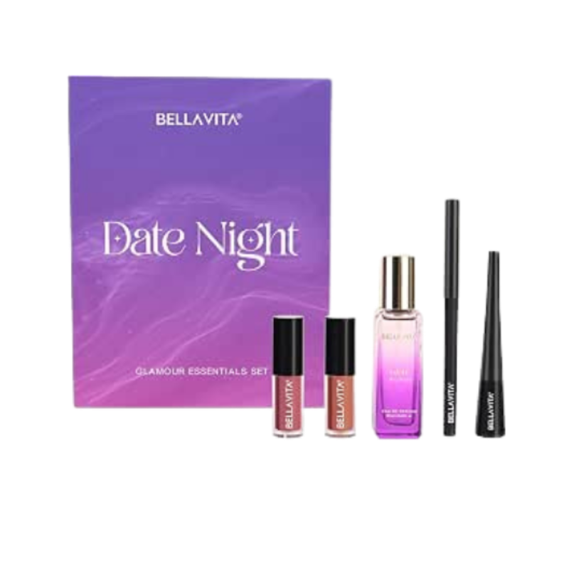Bella Vita Organic Date Night Gift Item for Women | Date Perfume 20ml + 2 Mini Liquid Lipstick Combo + Kajal + Eyeliner | Gift Set for Woman | Makeup Kit