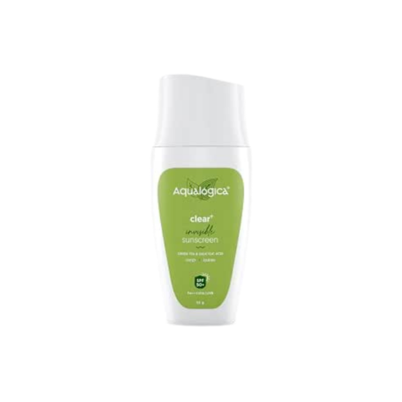 Aqualogica Clear+ Invisible Spf 50 Pa+++ Sunscreen With Green Tea & Salicylic Acid - Uva & Uvb Sun Protection Cream For All Skin Type Women & Men - Clarifies & Hydrates Skin -50G - All Skin Type