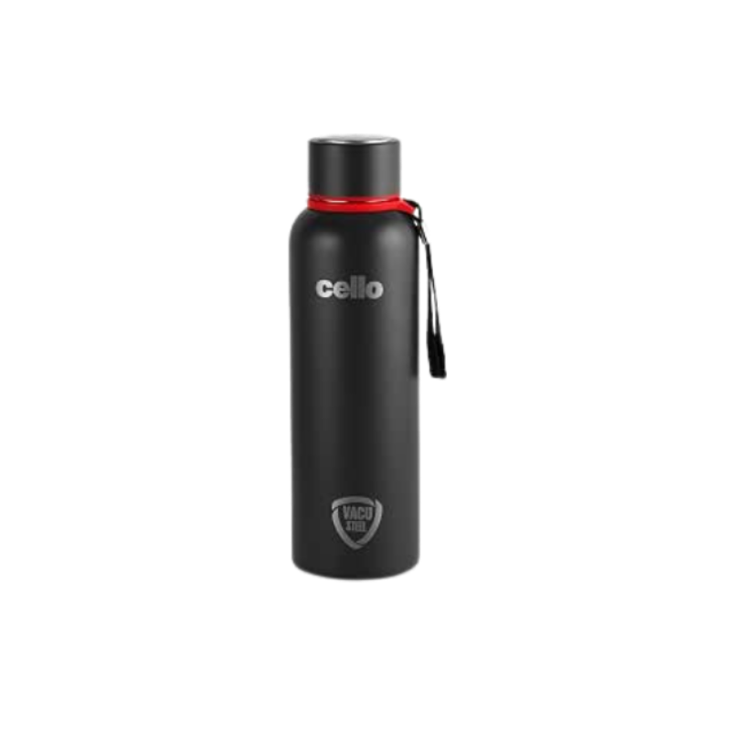 Cello Duro Tuff Steel Series- Kent Double Walled Stainless Steel Water Bottle with Durable DTP Coating, 750ml, Black