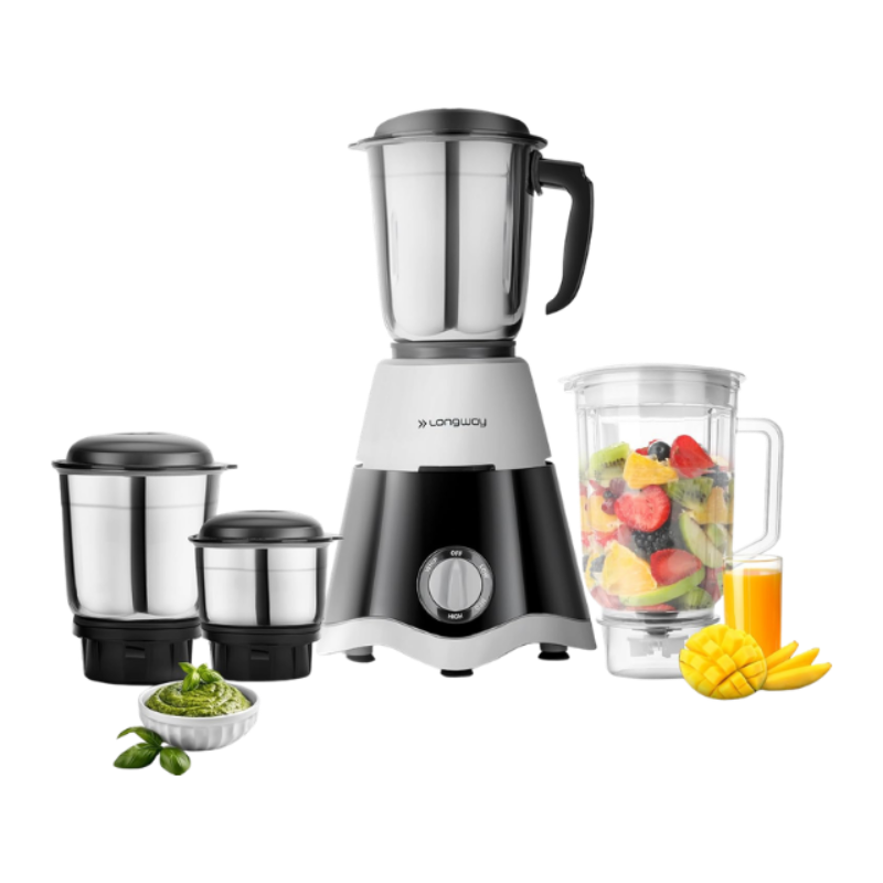Longway Super Dlx 750 Watt Juicer Mixer Grinder with 4 Jars for Grinding, Mixing, Juicing with Powerful Motor | 1 Year Warranty | (Black & Gray, 4 Jars)