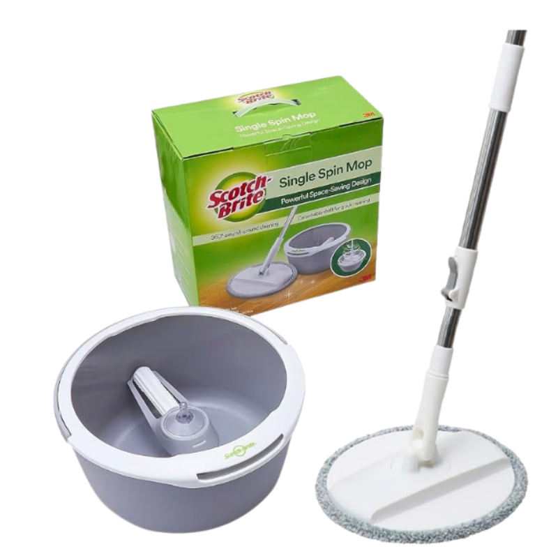 Scotch-Brite 2-in-1 Bucket Spin Mop set (includes: mop with stick, bucket, mop refill), 1 set/pack | 360 easy all-around cleaning | Cleaning Mop | rinsing and drying in a single bucket | Floors