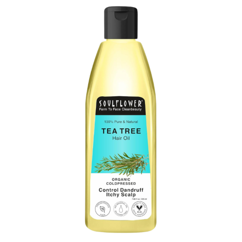 Soulflower Tea Tree Oil For Hair & Scalp, Anti Dandruff, Anti Hair Loss, 100% Pure, Natural, Coldpressed, Enriched With Tea Tree Essential Oil, Vegan, 225 ml