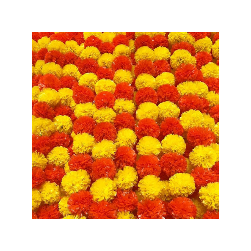4 Pcs Long Marigold Garland for Decoration, 5 Feet Artificial Yellow Red Marigold Flowers Indian Pooja Diwali Home Wedding Mantle Decor