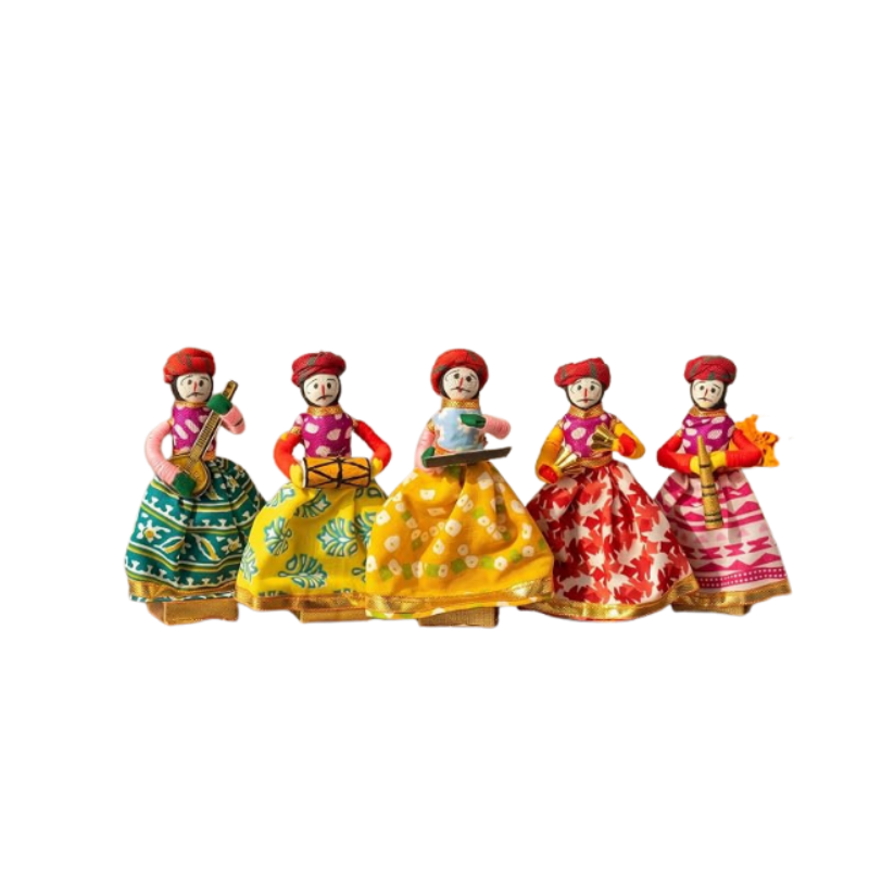 JH Gallery Recycled Material Rajasthani Musician Babla Puppets Male Idol 11 x 28 cm Multicolour, 5 Pieces