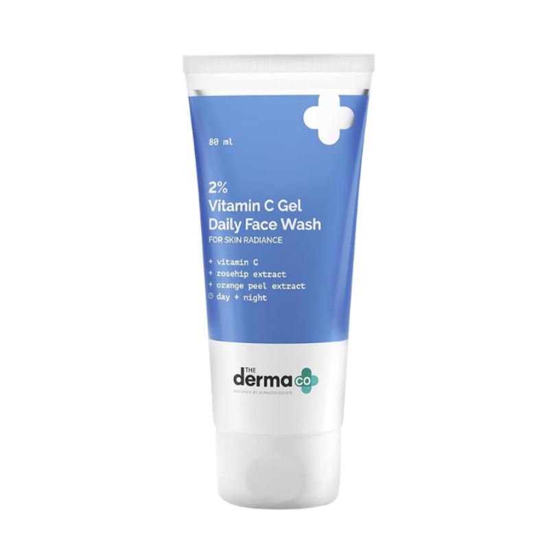 The Derma Co 2% Vitamin C Gel Daily Face Wash with Rosehip & Orange Peel Extract – Illuminating, Hydrating, Even Skin Tone Cleanser, Revive Dull-Looking For Men & Women | All Skin Types, 80ml