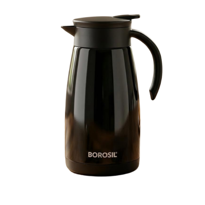 BOROSIL VACUUM INSULATED STAINLESS STEEL TEAPOT | TEA POT | THERMAL FLASK | THERMOS | CARAFE | JUG | COFFEE POT | FOR WATER, COFFEE, TEA | BLACK 1 LITER