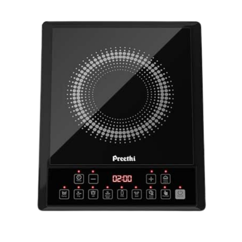 Preethi Indicook IC124 | 2100-Watt Induction Cooktop | Fast Gas-Free Cooking | No LPG Required | 3 Year Coil Warranty | Voltage surge protetion |Preset Indian Menus | Crystal Glass Plate | Black