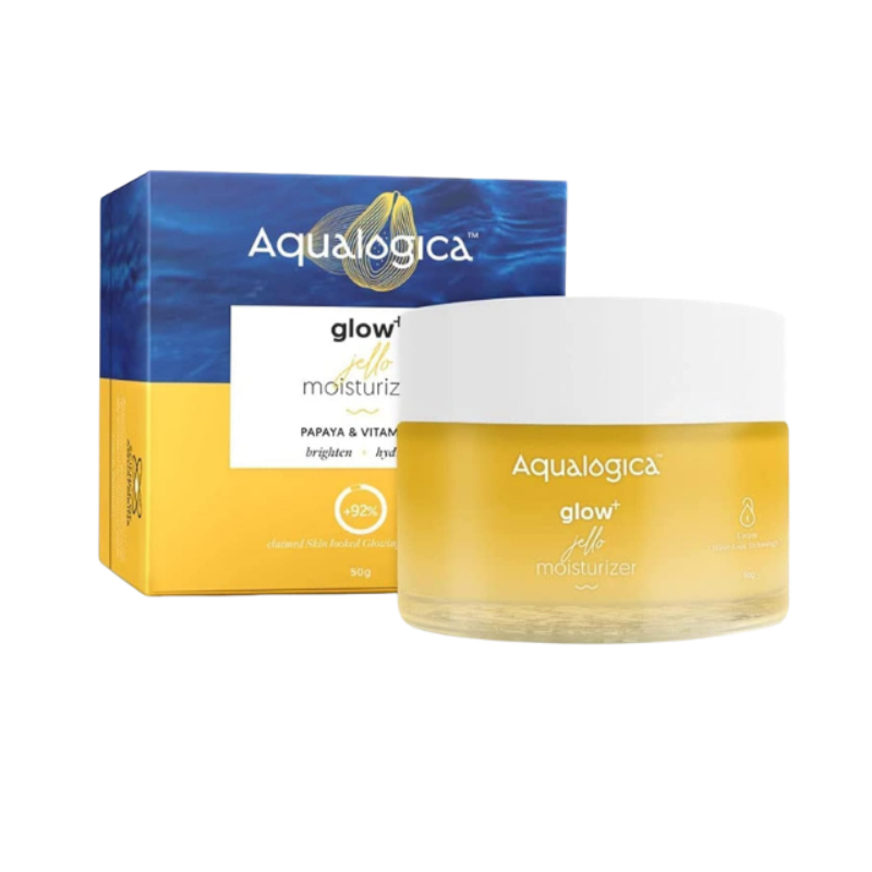 Aqualogica Glow+ Jello Moisturizer with Papaya, Vitamin C & Hyaluronic Acid | Brightening, Lightweight Oil-Free Hydrating Gel for Glowing Skin, Radiance Boost, Smooth & Fast-Absorbing Texture, 50g