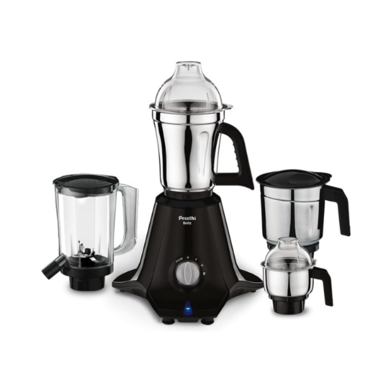 Preethi Boltz Mixer Grinder for Kitchen | 4 Jars 1000W Mixie| 3 Stainless Steel Jar & 1 Blender Jar for Milkshake,Smoothie,Puree - Black (MG-288)