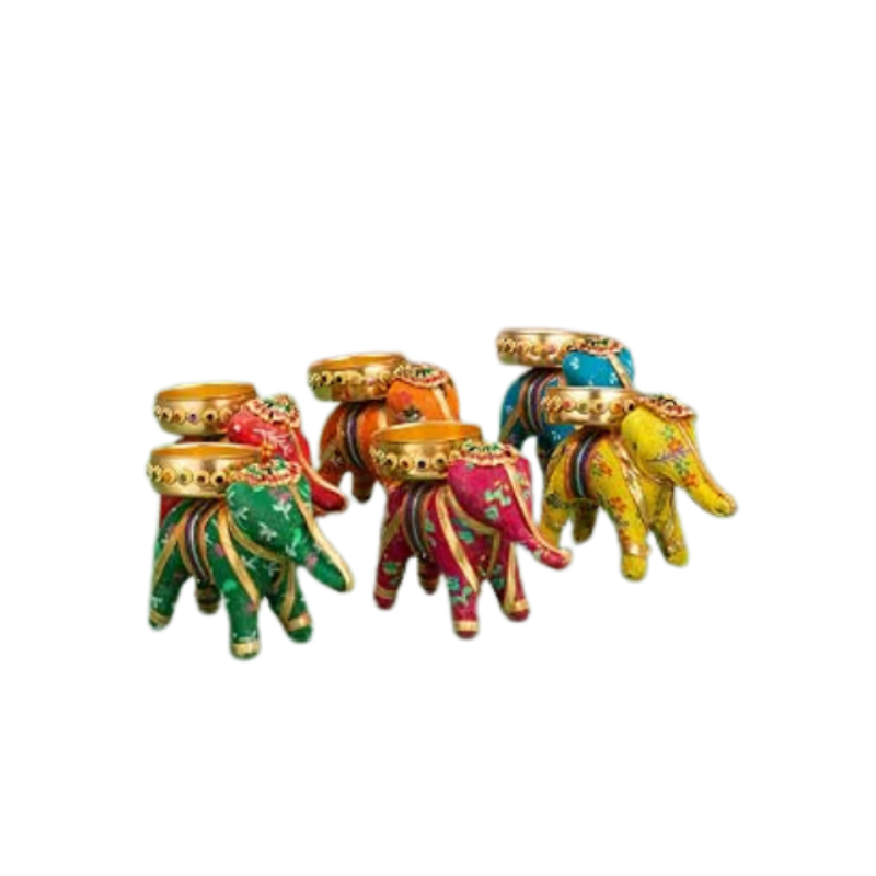 JH Gallery Handcrafted Elephant Tealight Candle Holder/Diwali Diya for Home Decor/Diwali Gift/Diwali Decoration/Corporate Gift for Diwali (Pack of 6)