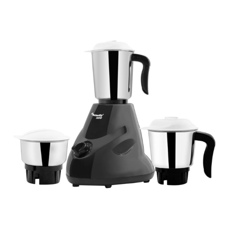 Butterfly Hero 500 Watts Mixer Grinder with 3 Jars | Stainless Steel Multipurpose Jars | ABS Body | Motor Overload Protection | 1 Year Manufacturer's Warranty | Grey