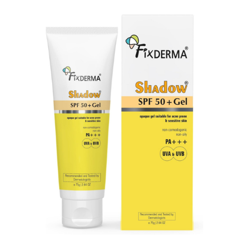FIXDERMA Shadow Sunscreen UV Spf 50+ Gel For Oily Skin, Body & Face, Broad Spectrum For Uva & Uvb Protection For Unisex, Non Greasy & Water Resistant, 75g
