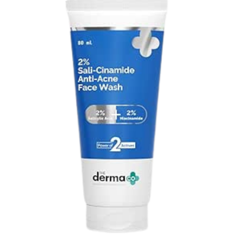 The Derma Co Sali-Cinamide Face Wash with 2% Salicylic Acid & 2% Niacinamide for Acne, Pimples & Marks, Oil-Control Cleanser for Oily, Acne-Prone, Normal, Dry & Combination Skin, For Men & Women, 80ml
