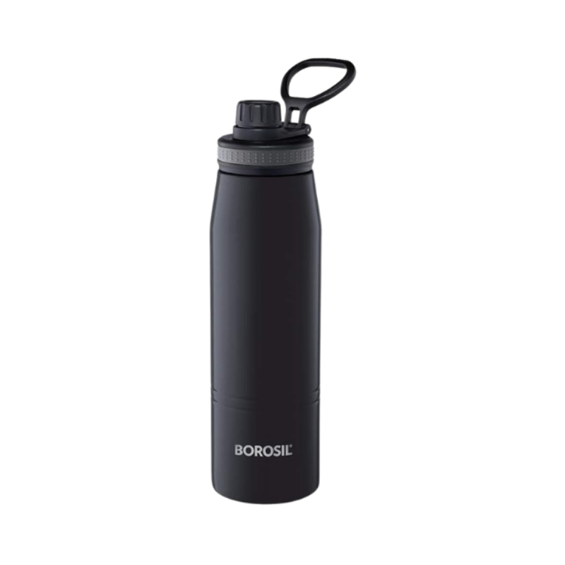 BOROSIL VACUUM INSULATED COPPER COATED INNER HYDRA Water Bottle|Sports Bottle|Yoga Bottle|Outdoor|PortableLeak Proof|ReusableWater Bottle BLACK, 900ML,BT0900BK102
