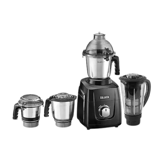 Sujata MG03 Mixer Grinder |1000 Watts Double Ball Bearing Motor|24000 RPM|Non-Stop 90 Mins Running|4 Jars including 1750ml Blender with Coconut Milk Extractor, 1500ml, 1000ml, 500ml Jar| Black